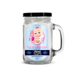 Smoke Killer illatgyertya üvegedényben, füllel és fém kupakkal – Fresh Like a Baby’s Behind - nagy