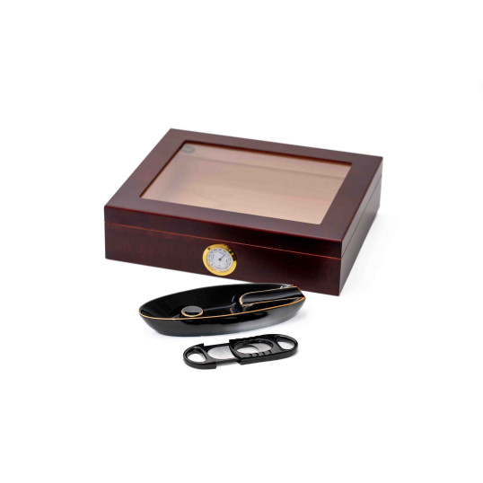 Humidorshop Cigarset szivaros ajándék szett - 30 szálas humidorral, szivarvágóval és szivar hamuzóval