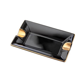 Szivar hamutál - Porcelán, fekete/arany 2 szivar részére