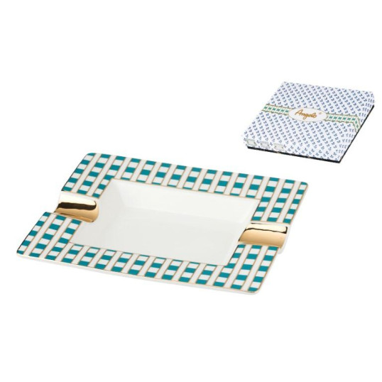 Angelo kerámia szivar hamutál zöld fehér kockás mintával, 2 szál szivarnak