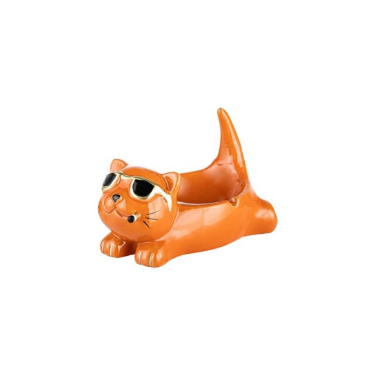 Angelo márkájú cigarettázó napszemüveges cicát formáló kerámia hamutartó - Narancssárga