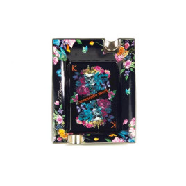 S.T. Dupont szivar hamutál Skull & Flowers mintával, 2 szál szivar számára- fekete