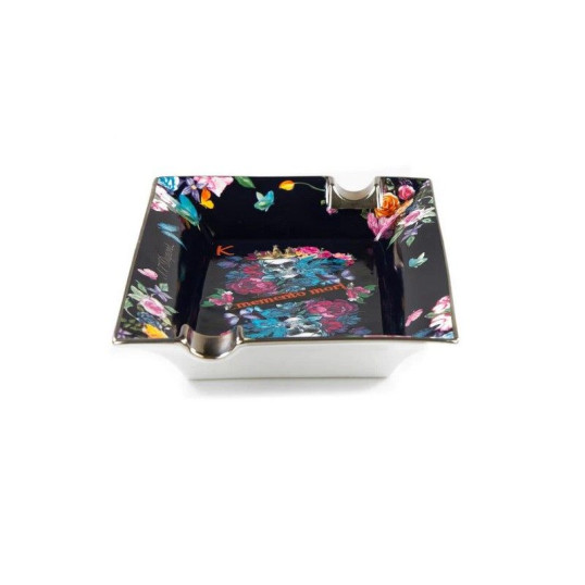 S.T. Dupont szivar hamutál Skull & Flowers mintával, 2 szál szivar számára- fekete