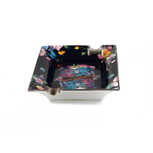 S.T. Dupont szivar hamutál Skull & Flowers mintával, 2 szál szivar számára- fekete