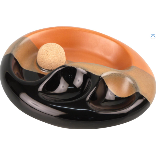 Trikolor ovális alakú kerámia pipa hamutál, 2 pipa számára