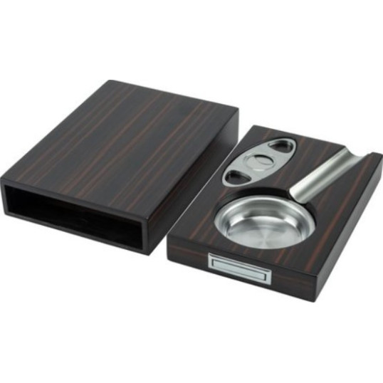 Szétcsúsztatható szivarszett hamutartóval és szivarvágóval-ébenfa