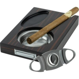 Szétcsúsztatható szivarszett hamutartóval és szivarvágóval-ébenfa