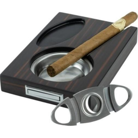 Szétcsúsztatható szivarszett hamutartóval és szivarvágóval-ébenfa
