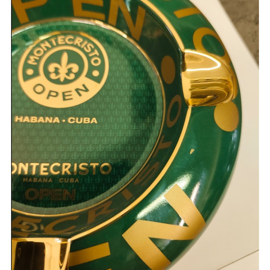 Montecristo Open zöld színű porcelán szivar hamutál 4 szivar részére - Arany színű Montecristo feliratokkal - OUTLET