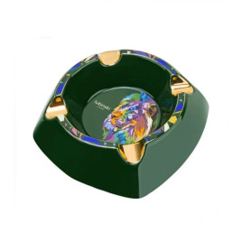 Lubinski kerámia szivar hamutál 4 szál szivar részére - Sötétzöld - oroszlán mintával