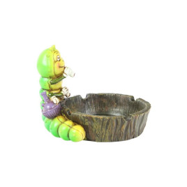 Cigarettát szívó hernyót ábrázoló kerámia hamutartó - Barna színű