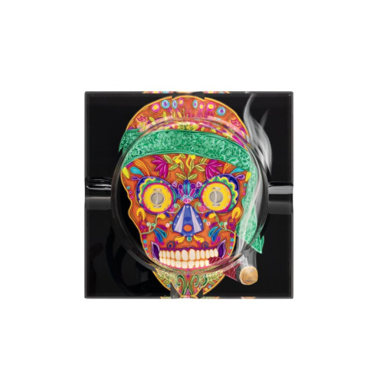 Humidor Supreme kristály szivar hamutál – 4 szivar részére, színes koponya mintával