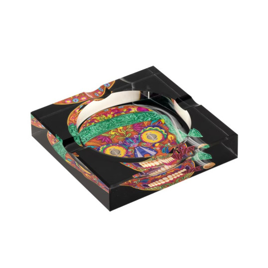 Humidor Supreme kristály szivar hamutál – 4 szivar részére, színes koponya mintával