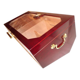 Nagy méretű vörösesbarna cédrusfa humidor 150 szál szivar tárolására, üvegtetővel, hygrométerrel és kristályos párásítóval - Angelo