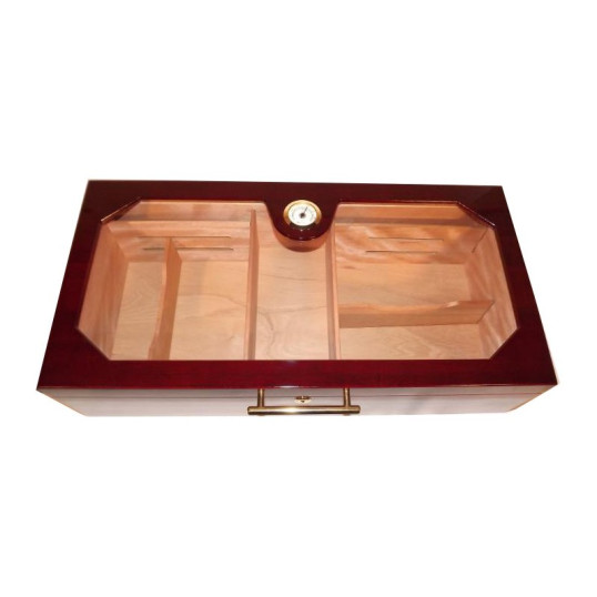 Nagy méretű vörösesbarna cédrusfa humidor 150 szál szivar tárolására, üvegtetővel, hygrométerrel és kristályos párásítóval - Angelo