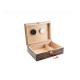 Faro humidor 30 szál szivar részére, teakfa megjelenésű külső. cédrusfa belső, párásítóval, hygrométerrel, kulccsal, sötétbarna–fekete alapszín, világosabb barna csíkozással