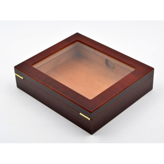 Humidor 30 szál szivar részére, cédrusfa szivar doboz, üvegtető, párásítóval, hygrométerrel - bordó, Angelo