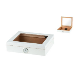 Humidor 30 szál szivar részére, cédrusfa szivar doboz, üvegtető, párásítóval, higrométerrel - fehér, Angelo 