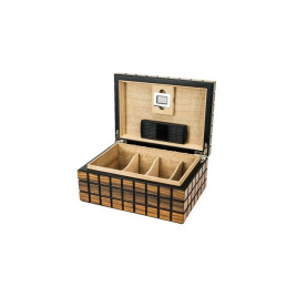 Passatore humidor digitális hygrometerrel, párásítóval, 30-40 szál szivarnak - bordázott fekete-ébenfa mintázatú
