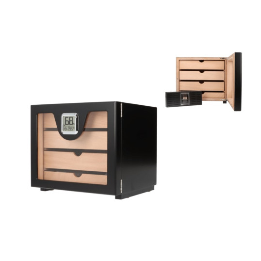 Angelo üvegajtós cédrusfa humidor szekrény kb. 80 szivar részére, digitális külső hygrométerrel - fekete