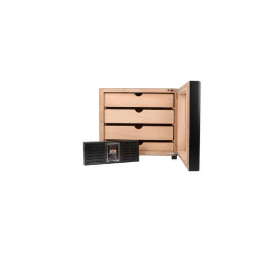 Angelo üvegajtós cédrusfa humidor szekrény kb. 80 szivar részére, digitális külső hygrométerrel - fekete