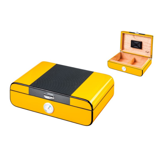 Angelo Humidor kb. 40 szál szivar részére, cédrusfa szivar tároló doboz, párásítóval, külső hygrométerrel - sárga