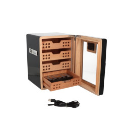 Angelo matt fekete színű üvegajtós szivar tároló szekrény 60-80 szál szivarnak, cédrusfa belsővel - Digitális hygrométer