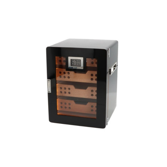 Angelo matt fekete színű üvegajtós szivar tároló szekrény 60-80 szál szivarnak, cédrusfa belsővel - Digitális hygrométer