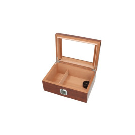 Angelo humidor 50-75 szál szivar részére, barna színű, cédrusfa belső, üvegtető, párásító, digitális hygrométer
