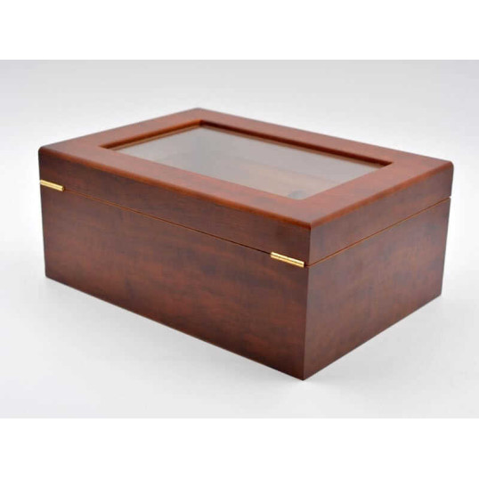 Angelo humidor 50 szál szivar részére, barna színű, üvegtető, cédrusfa belső, párásító, külső analóg hygrométerrel - OUTLET