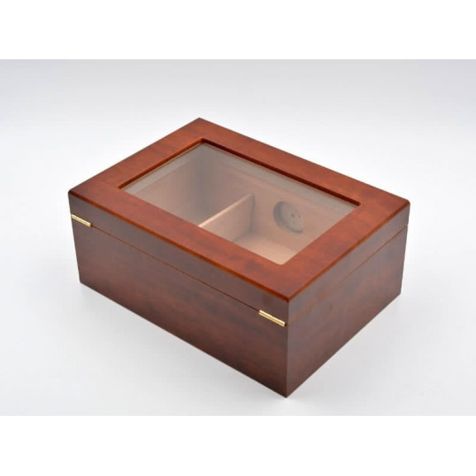 Angelo humidor 50 szál szivar részére, barna színű, üvegtető, cédrusfa belső, párásító, külső analóg hygrométerrel - OUTLET