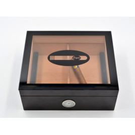 Angelo humidor 50 szál szivar részére, fekete színű, üvegtető, cédrusfa belső, párásító, külső analóg hygrométer - OUTLET - 1