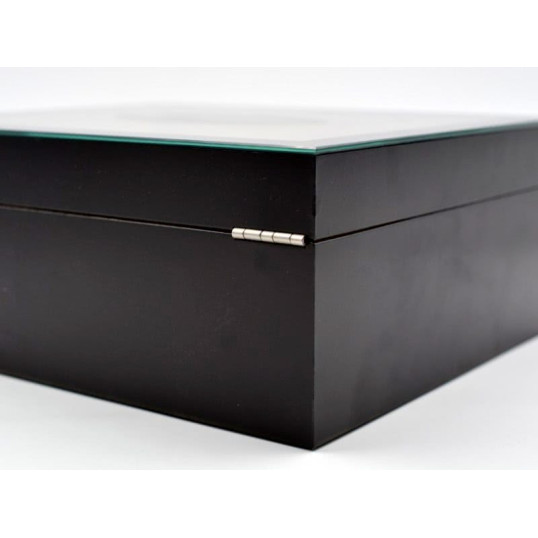 Angelo humidor 50 szál szivar részére, fekete színű, üvegtető, cédrusfa belső, párásító, külső analóg hygrométer - OUTLET - 3