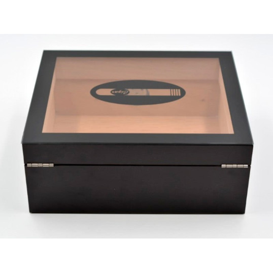 Angelo humidor 50 szál szivar részére, fekete színű, üvegtető, cédrusfa belső, párásító, külső analóg hygrométer - OUTLET - 3