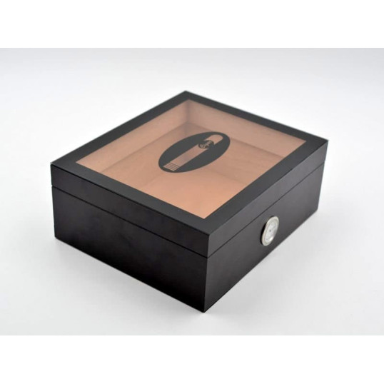 Angelo humidor 50 szál szivar részére, fekete színű, üvegtető, cédrusfa belső, párásító, külső analóg hygrométer - OUTLET - 3