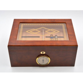 Angelo humidor 50–60 szivarhoz, mintás üvegtetős cédrusfa szivar tároló doboz külső hygrométerrel – barna