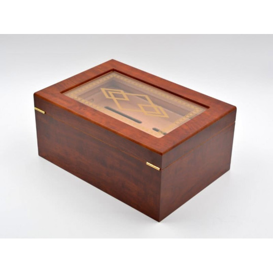 Angelo humidor 50–60 szivarhoz, mintás üvegtetős cédrusfa szivar tároló doboz külső hygrométerrel – barna