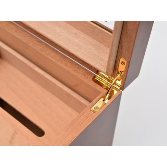 Angelo humidor 50–60 szivarhoz, mintás üvegtetős cédrusfa szivar tároló doboz külső hygrométerrel – barna