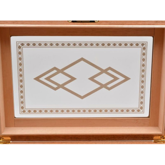 Angelo humidor 50–60 szivarhoz, mintás üvegtetős cédrusfa szivar tároló doboz külső hygrométerrel – barna