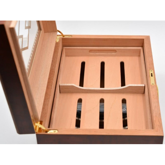 Angelo humidor 50–60 szivarhoz, mintás üvegtetős cédrusfa szivar tároló doboz külső hygrométerrel – barna