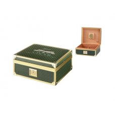 Humidor 50 szál szivar részére, méreg zöld színű cédrusfa szivar doboz, sarokpántokkal és Cigars felirattal 