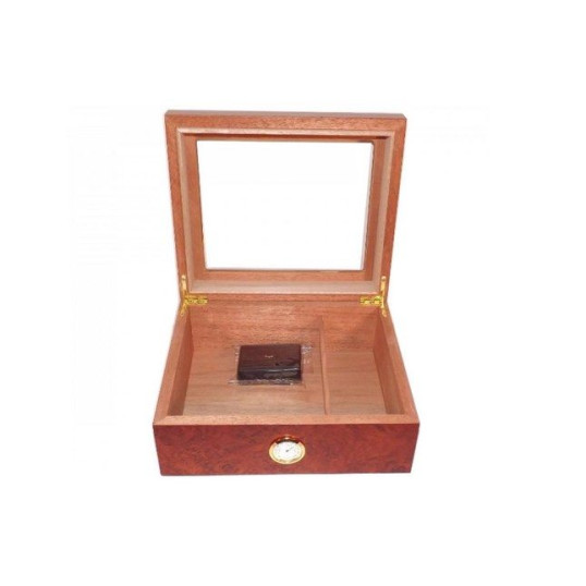 Angelo humidor 50 szál szivar részére, gyökérfa mintás, cédrusfa szivar doboz, üvegtető, párásítóval, hygrométerrel - OUTLET - 2