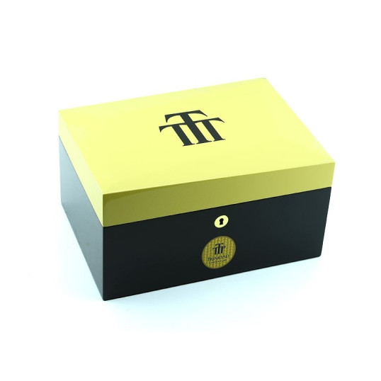 Trinidad - lakkozott fekete és sárga spanyol cédrusfa humidor kb 70 szál szivar részére