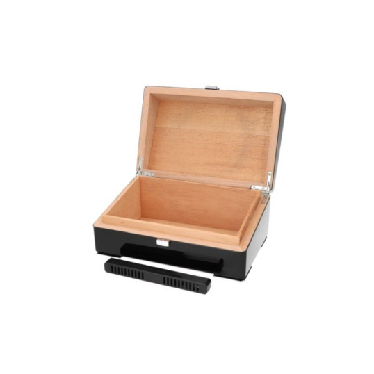 Magasfényű fekete színű humidor kb 15 szál szivar részére, cédrusfa szivartároló, párásítóval - Angelo