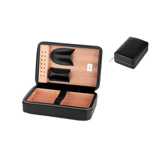 Bőr borítású cédrusfa utazó humidor 4 szál szivar részére, tároló zsebbekkel a szivar kellékel számára - Angelo