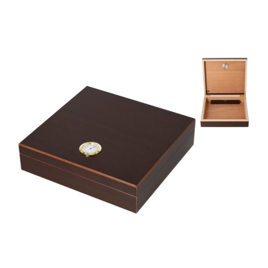 Kis méretű humidor - cédrusfa szivartartó doboz, párásítóval és külső hygrométerrel, barna 