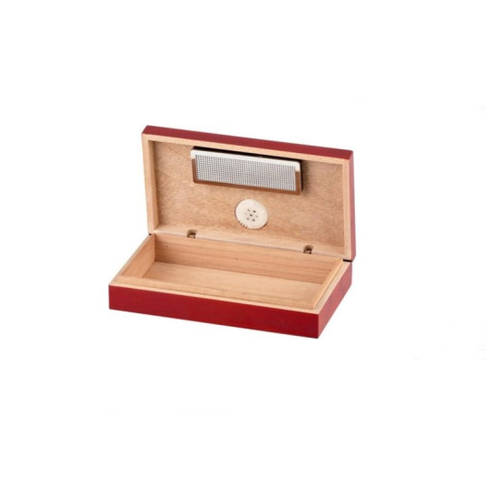 Utazó humidor - cédrusfa szivartartó doboz vörösesbarna színű, párásítóval és külső higrométerrel