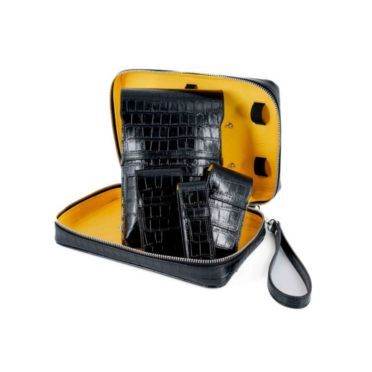 Montes Ubrique szivartartó 5 szivar részére, tároló rekeszekkel az egyéb szivaros kiegészítőknek-fekete