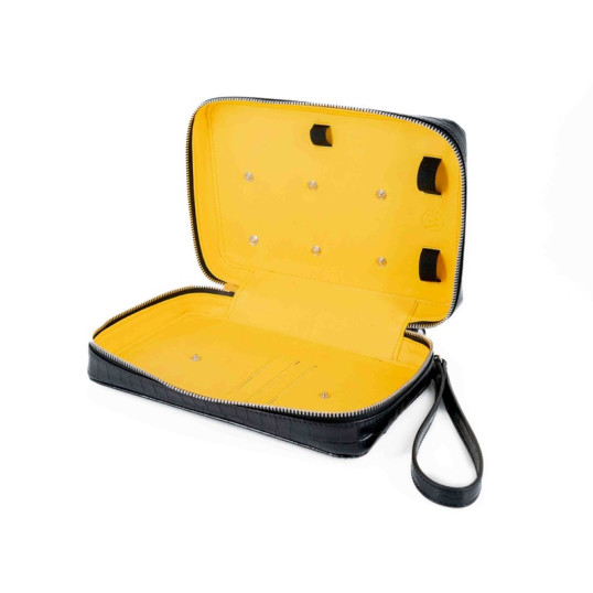 Montes Ubrique szivartartó 5 szivar részére, tároló rekeszekkel az egyéb szivaros kiegészítőknek-fekete