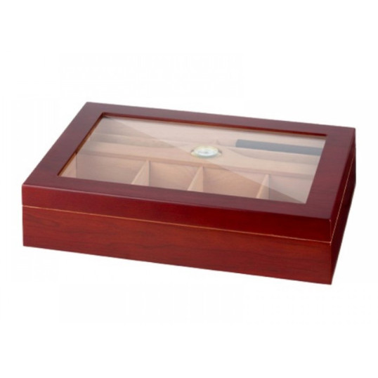 Angelo gasztro humidor 80-100 szál szivar részére, matt cseresznye színű, üvegtető, cédrusfa belső, párásító, analóg hygrométer - OUTLET-1